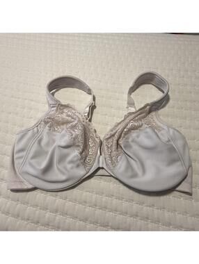 Glamorise Front-Closure Wonder Wire Bra 40D 1245 Underwire Lace Trim White Pink